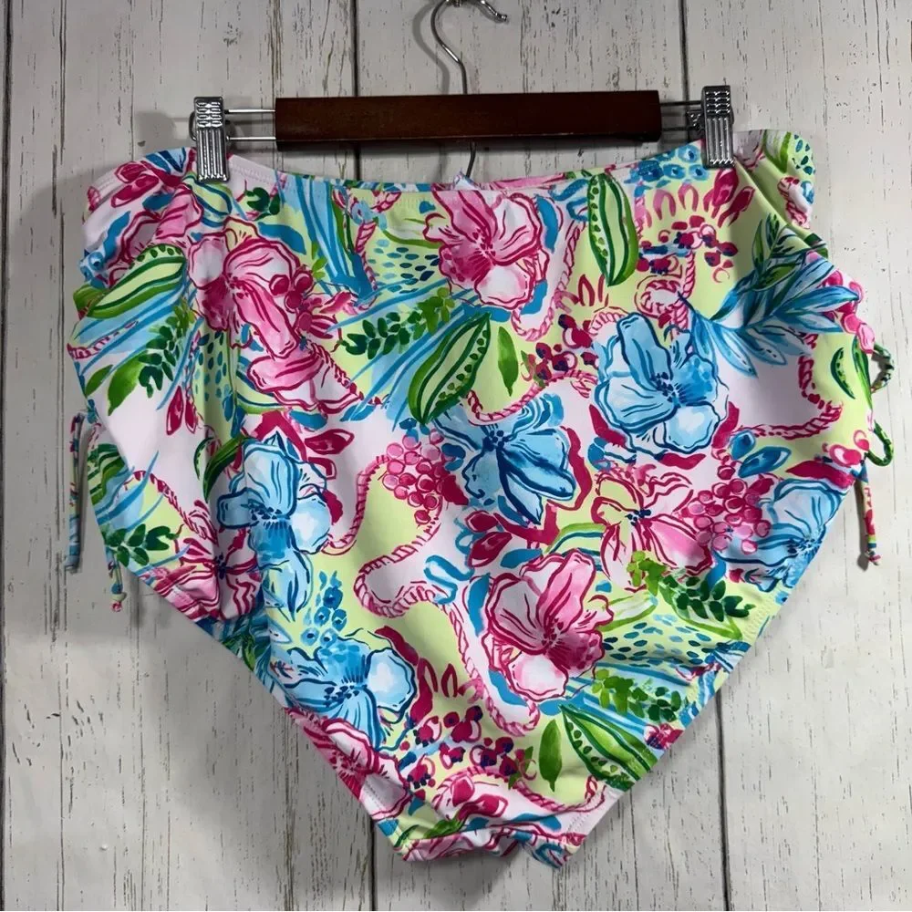 Stella Parker Womens Floral Ruched Bikini Botton High Rise Summer Beach Vibrant